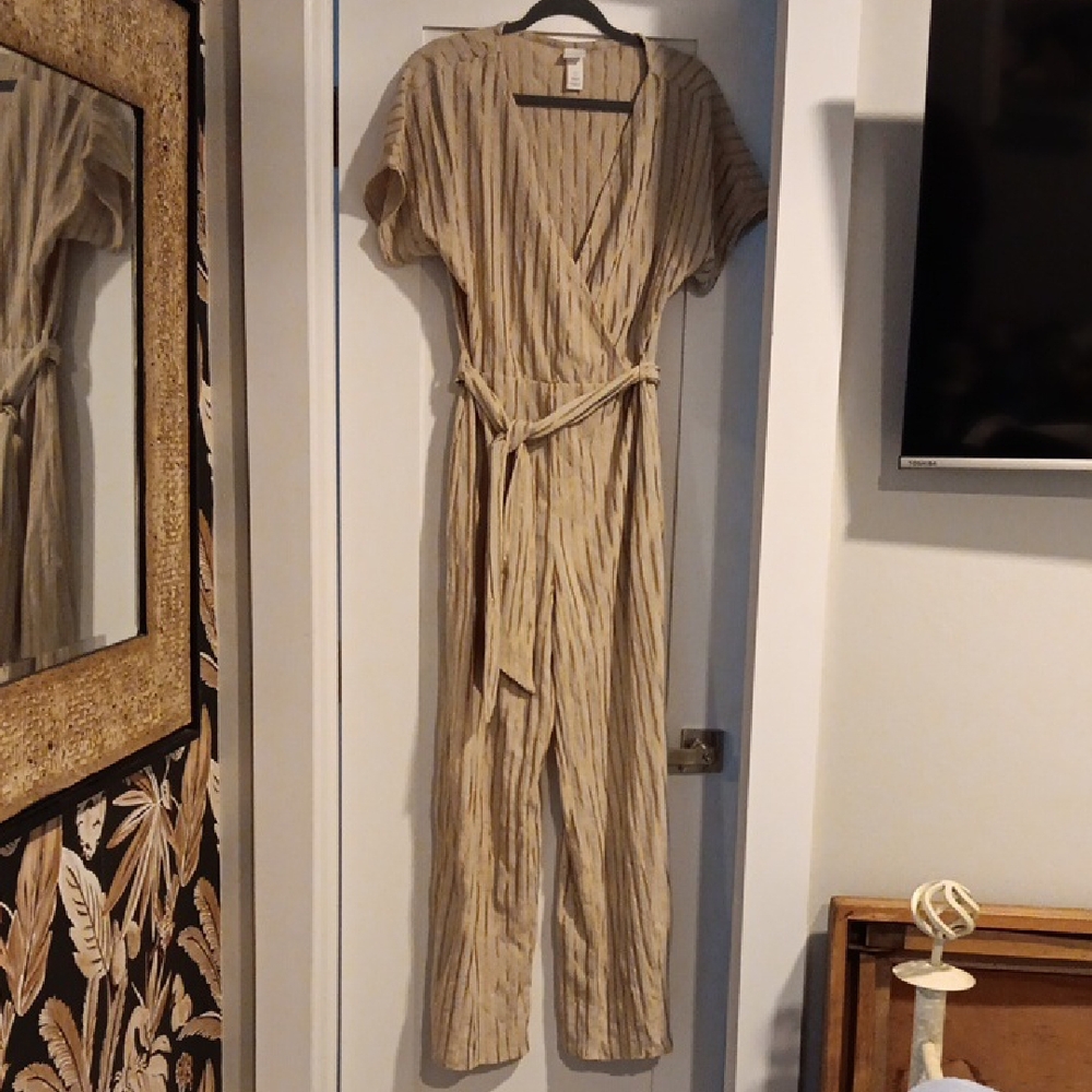 H&M Beige and Gold Wrap Jumpsuit